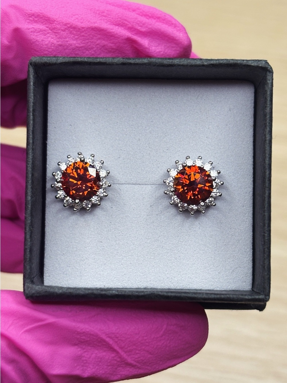 .925 Sterling Silver 2 CTW VVS Red Moissanite Small Solitaire Stud Earrings